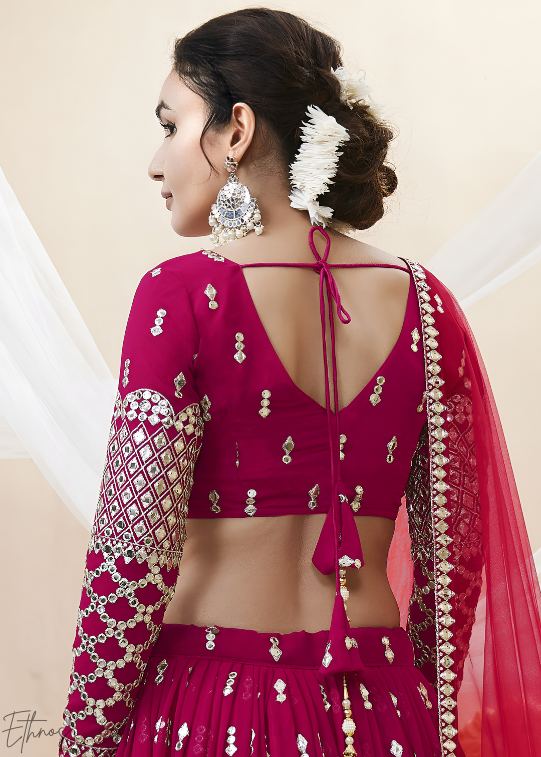 Hot Pink Sequins Georgette Lehenga