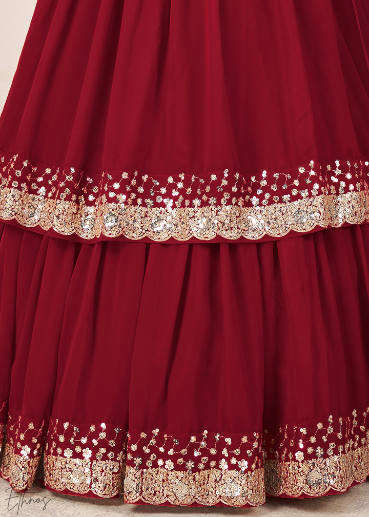 Red Sequins Georgette Lehenga