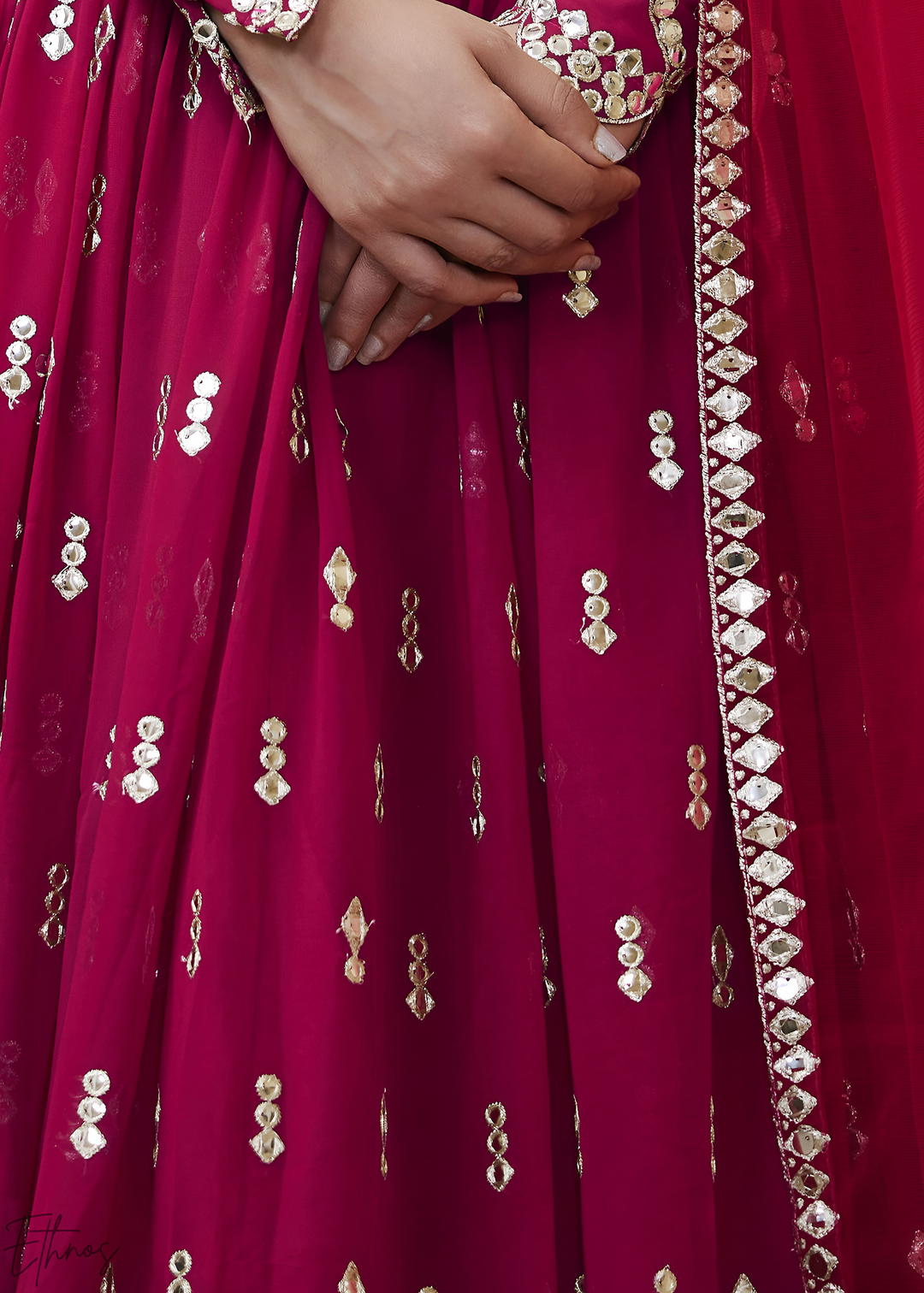 Hot Pink Sequins Georgette Lehenga