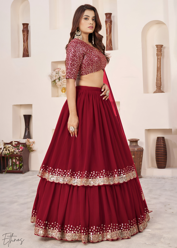 Red Sequins Georgette Lehenga
