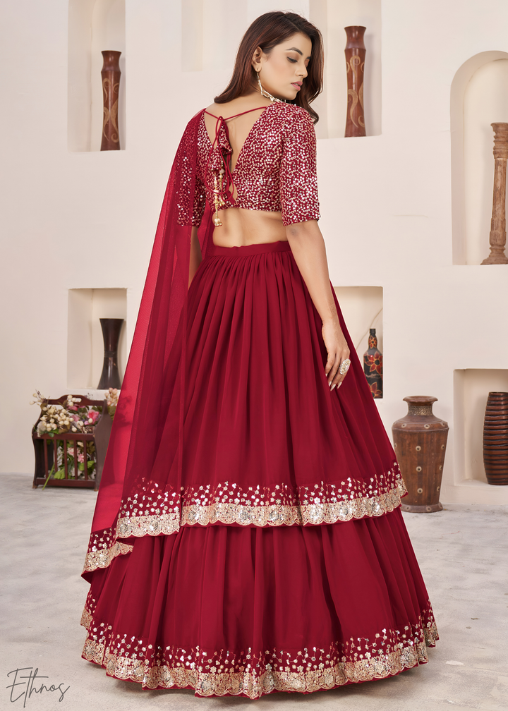 Red Sequins Georgette Lehenga