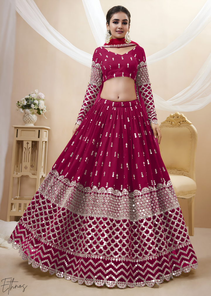 Hot Pink Sequins Georgette Lehenga