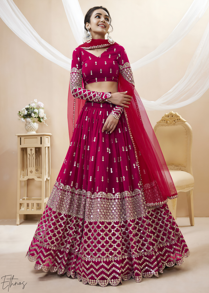 Hot Pink Sequins Georgette Lehenga