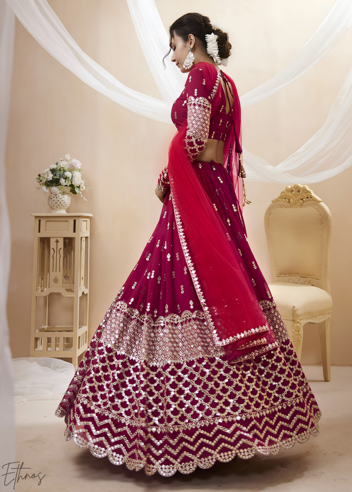Hot Pink Sequins Georgette Lehenga