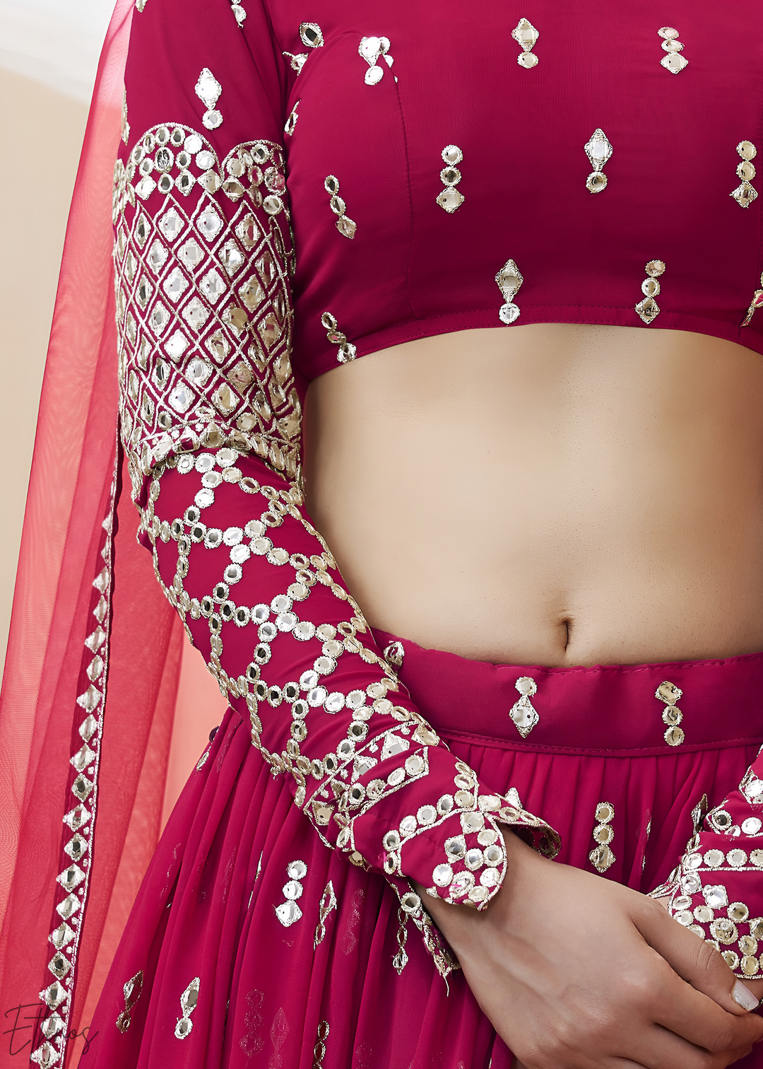 Hot Pink Sequins Georgette Lehenga