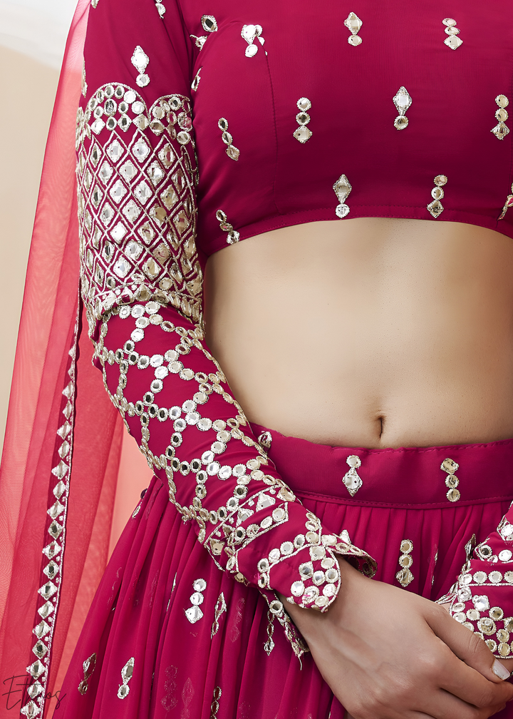 Hot Pink Sequins Georgette Lehenga
