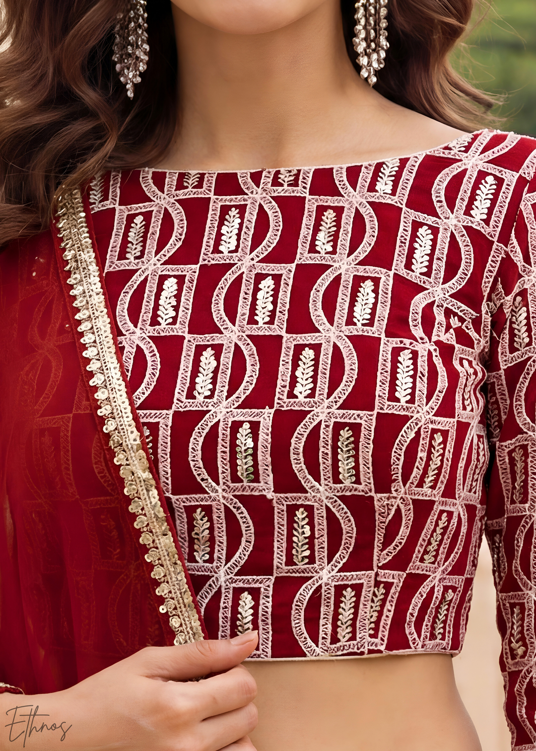 Red Sequins Georgette Lehanga