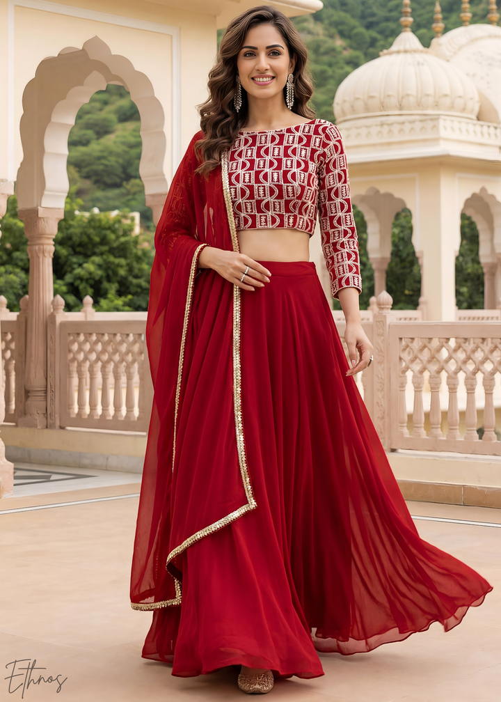 Red Sequins Georgette Lehanga