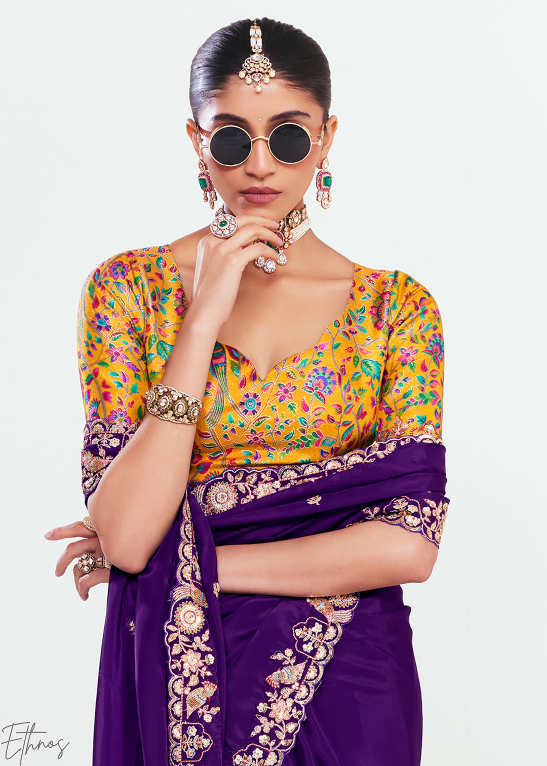 Regal Purple Embroidered Tissue Saree