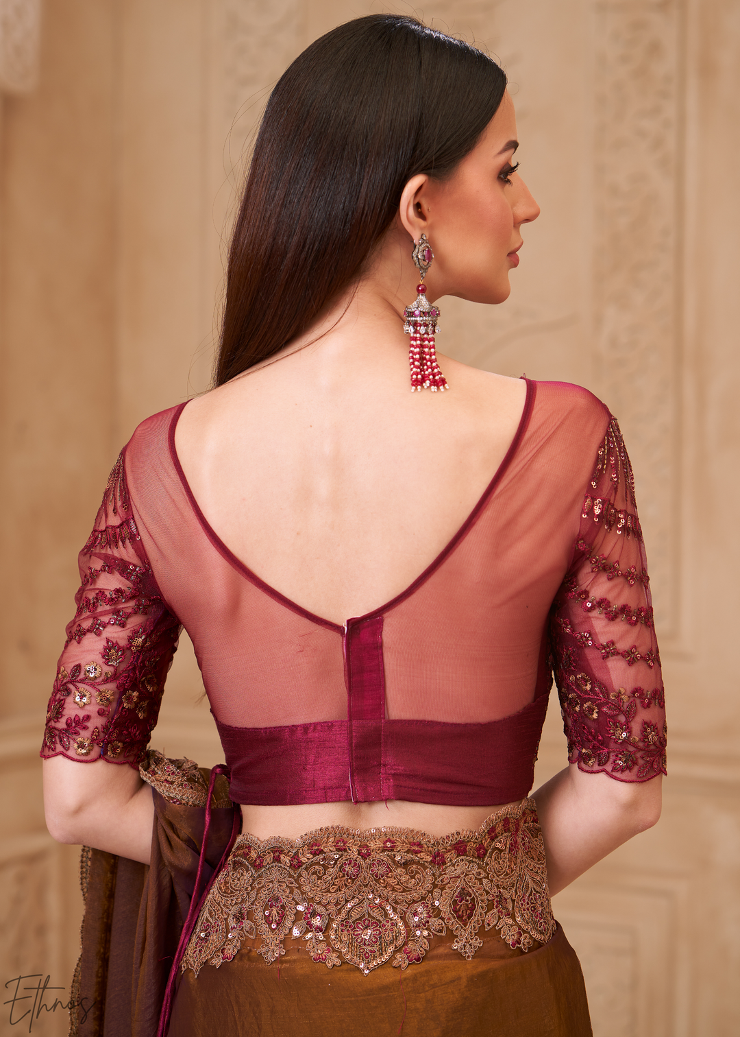 Rich Bronze Classic Border Satin Georgette Saree