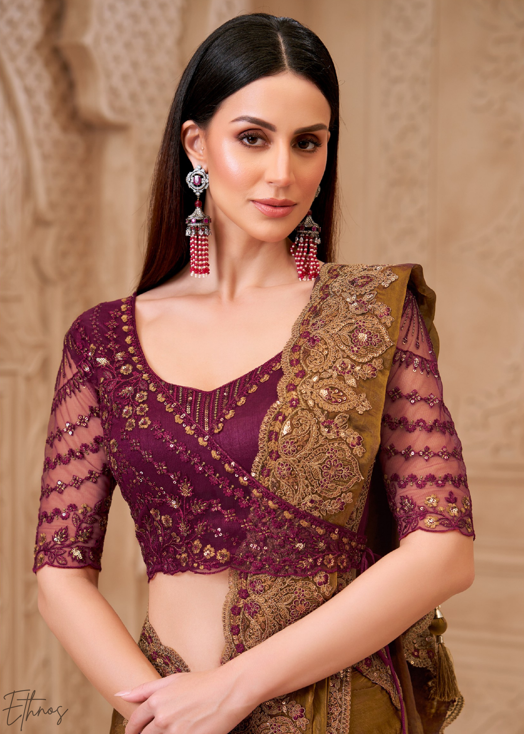 Rich Bronze Classic Border Satin Georgette Saree