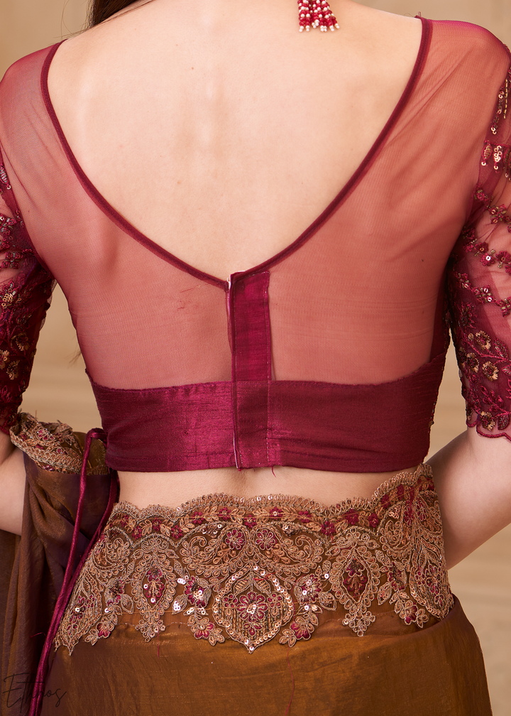 Rich Bronze Classic Border Satin Georgette Saree