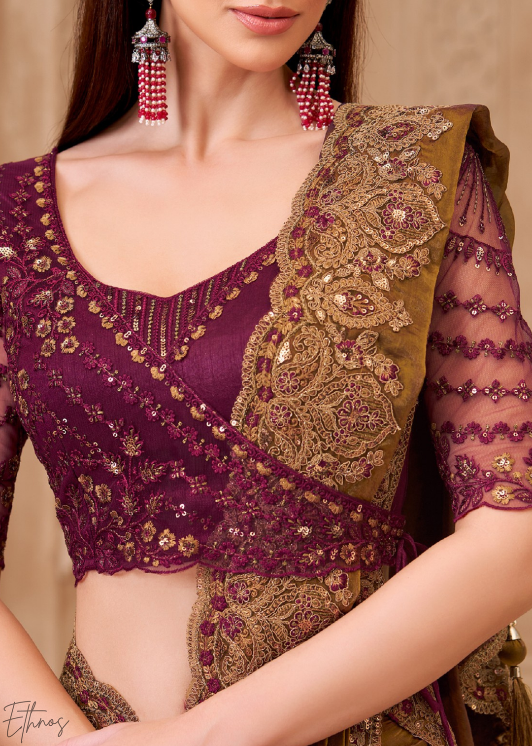 Rich Bronze Classic Border Satin Georgette Saree