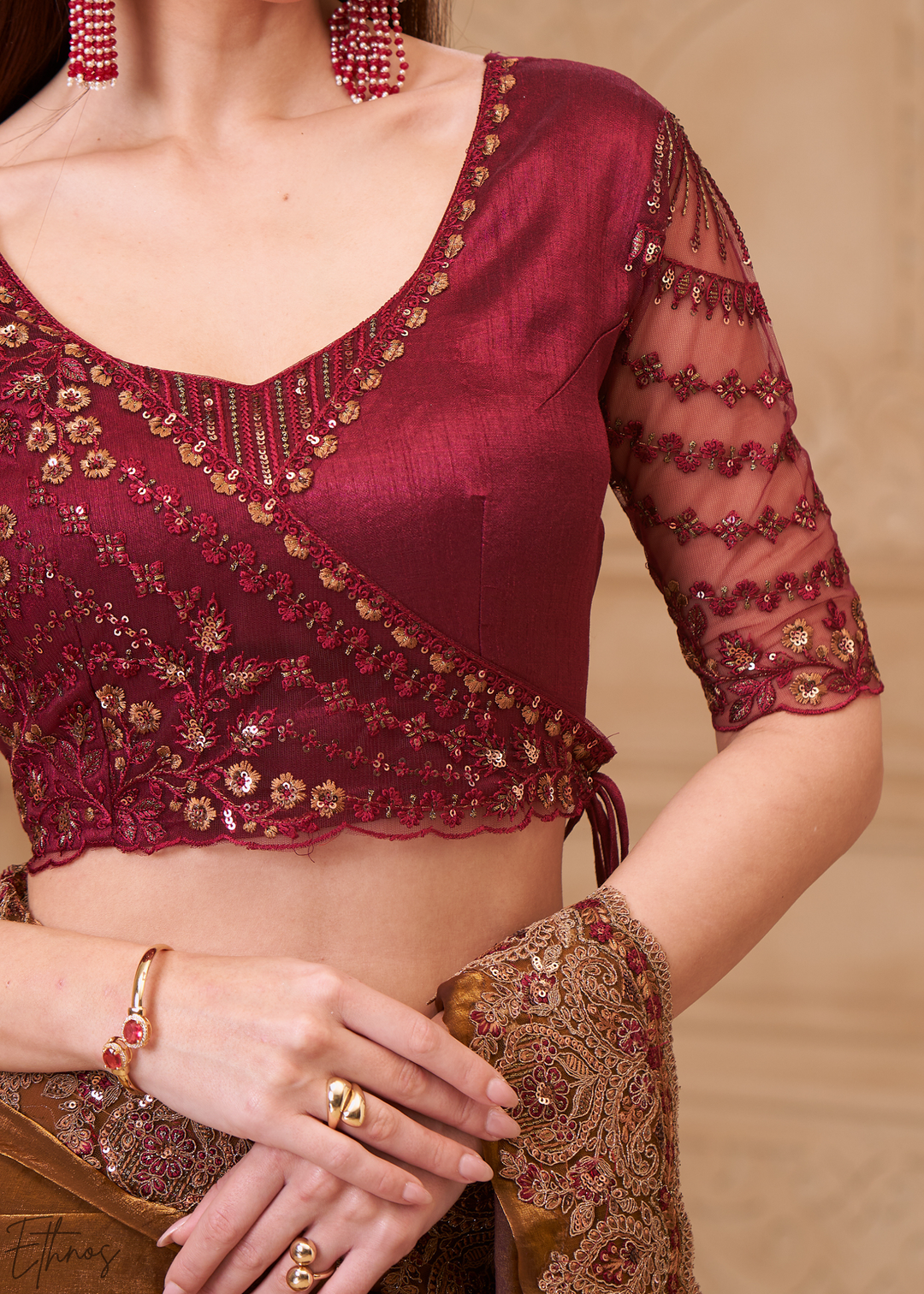 Rich Bronze Classic Border Satin Georgette Saree