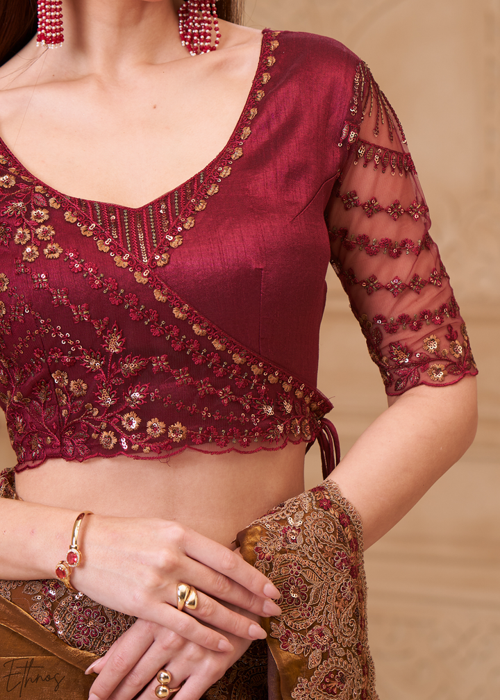 Rich Bronze Classic Border Satin Georgette Saree