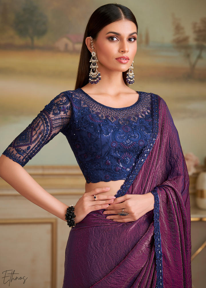 Rich Burgundy Twilight Georgette Saree