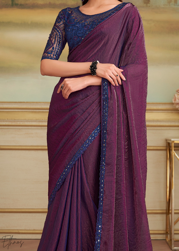 Rich Burgundy Twilight Georgette Saree