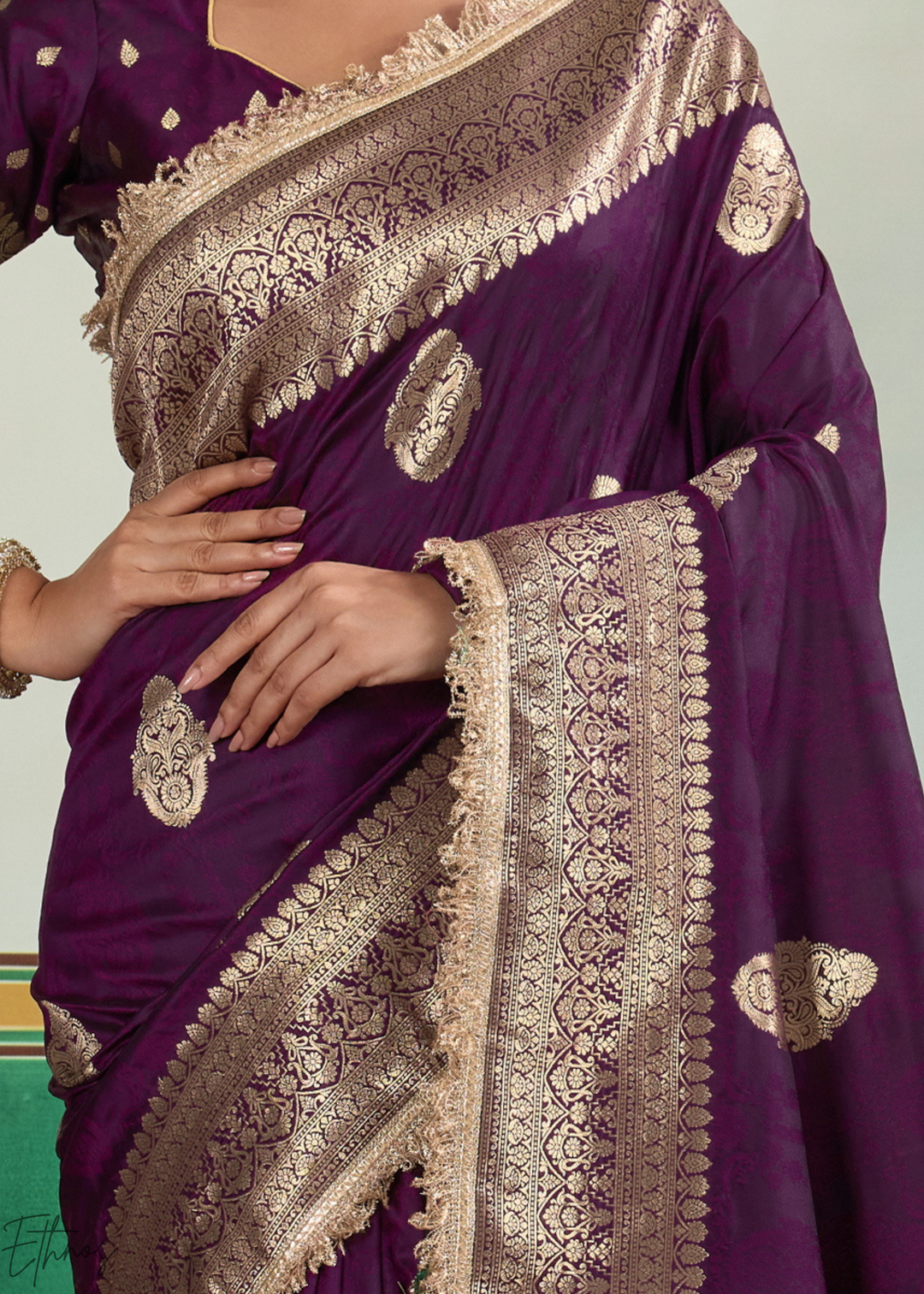 Rich Plum Aurelian Border Silk Saree