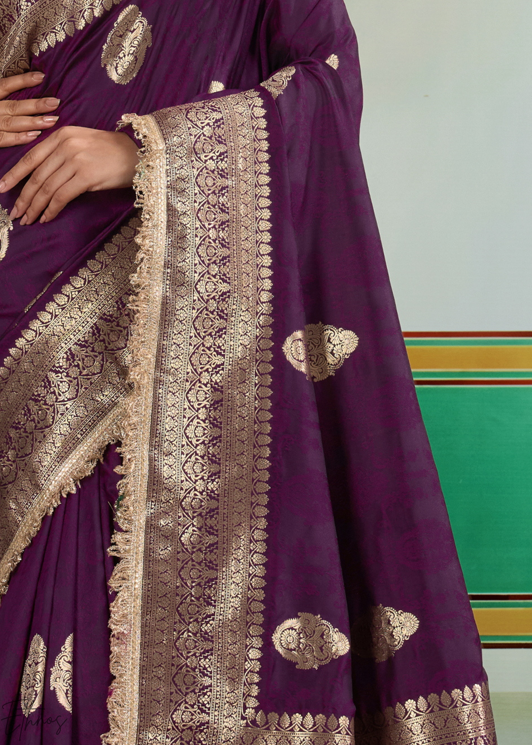 Rich Plum Aurelian Border Silk Saree