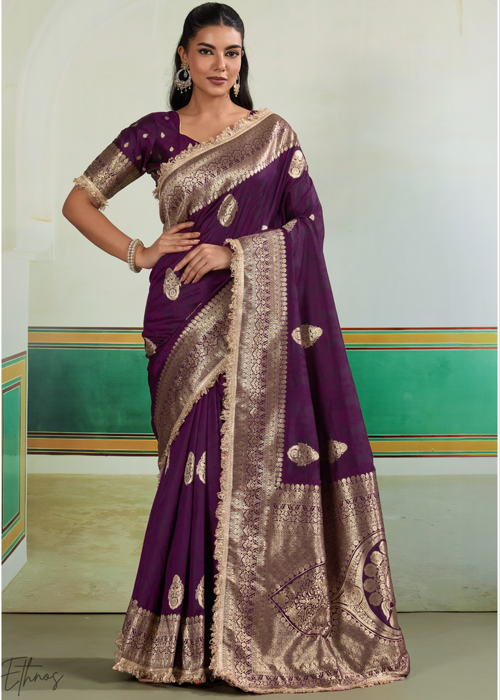 Rich Plum Aurelian Border Silk Saree