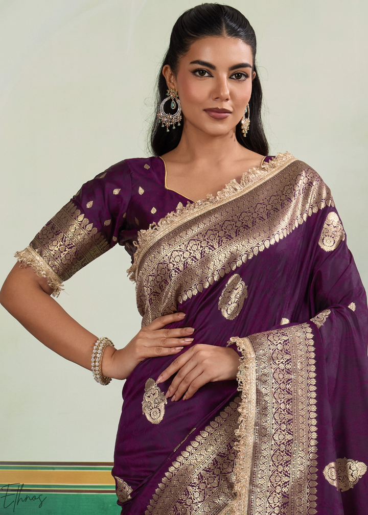 Rich Plum Aurelian Border Silk Saree
