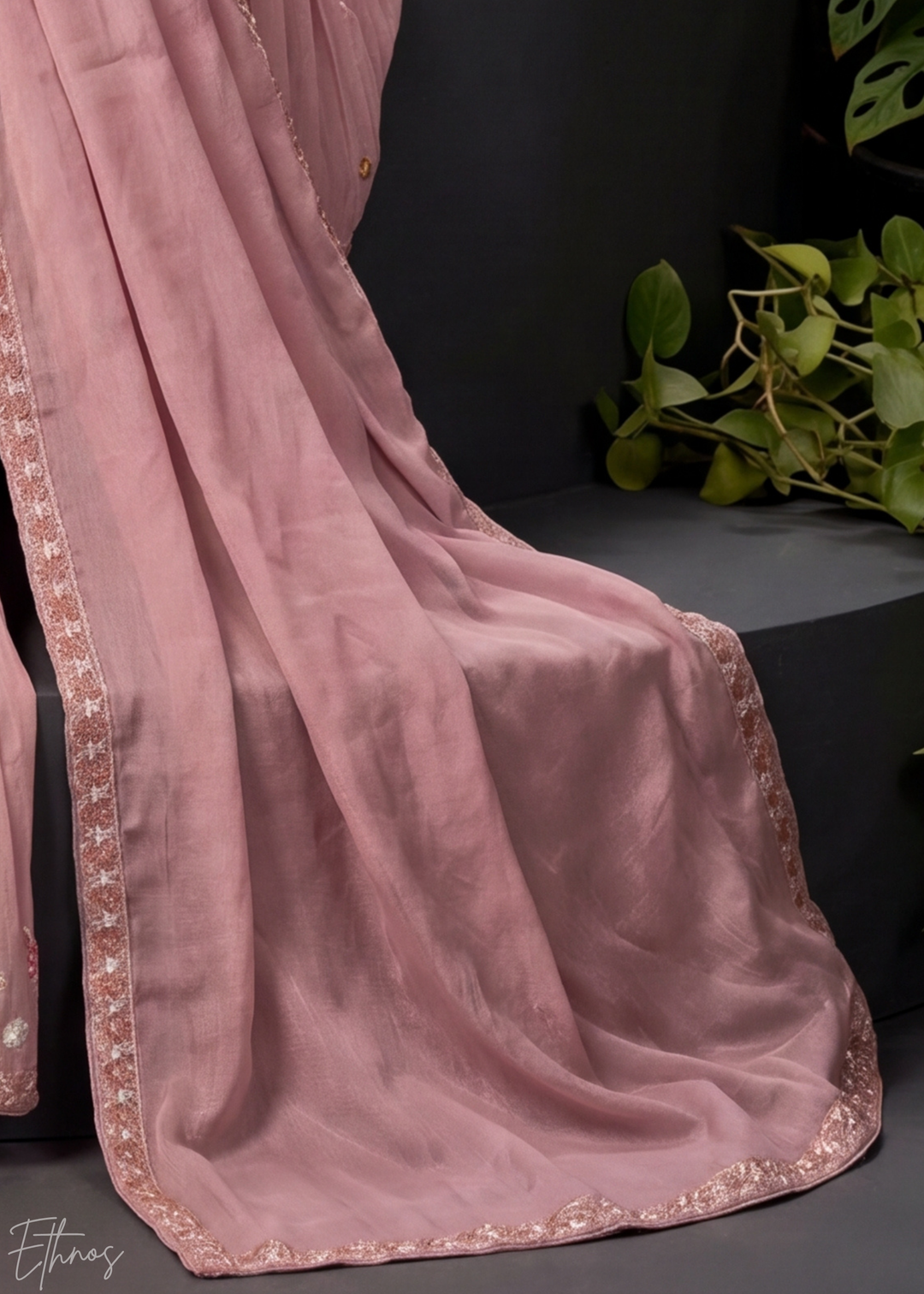 Rose Floral Embroidered Chinon Peplum Sharara Suit
