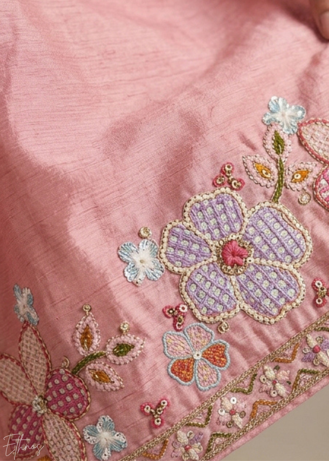 Rose Floral Embroidered Chinon Peplum Sharara Suit
