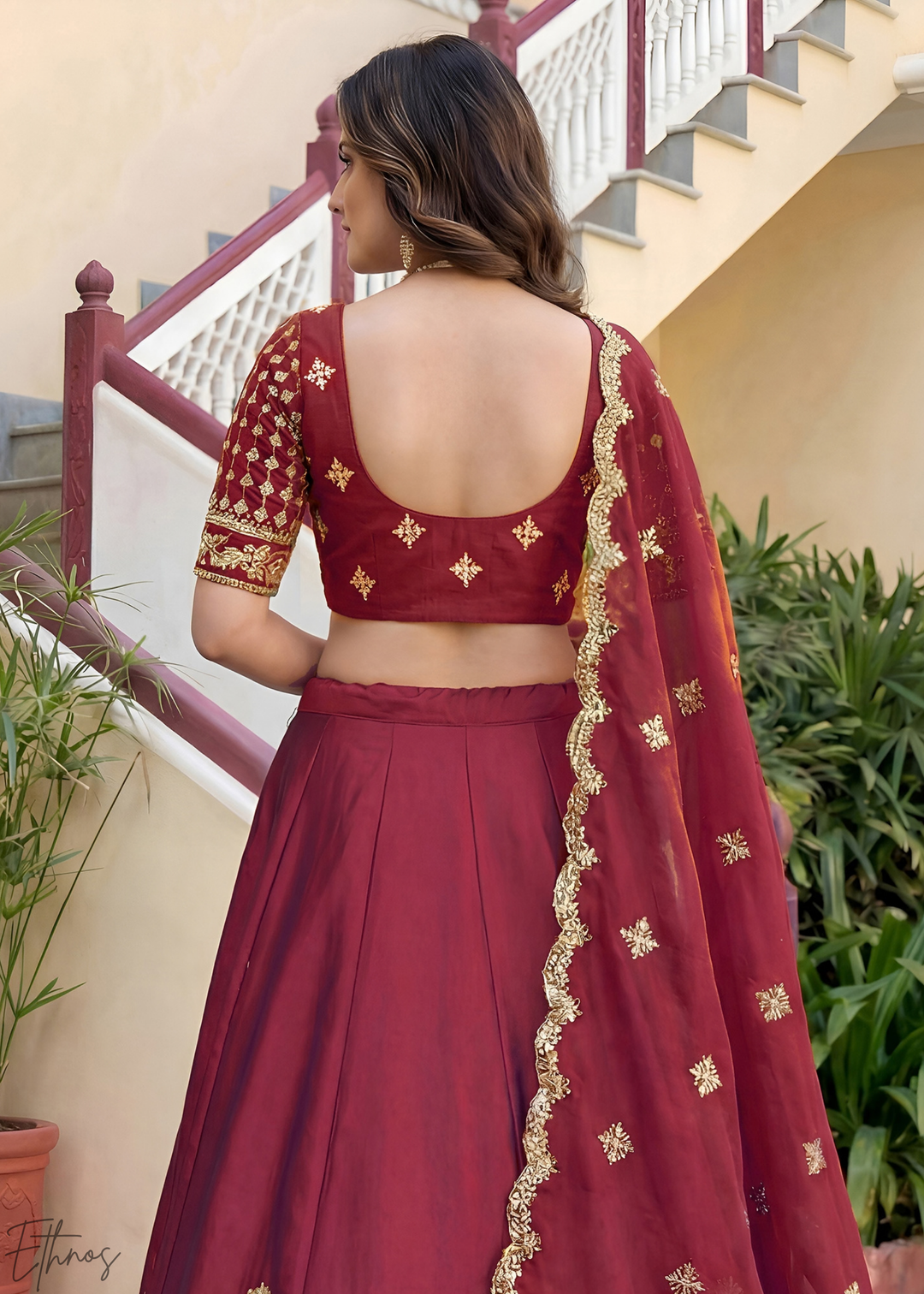 Deep Maroon Floret Zari Rangoli Silk Lehenga