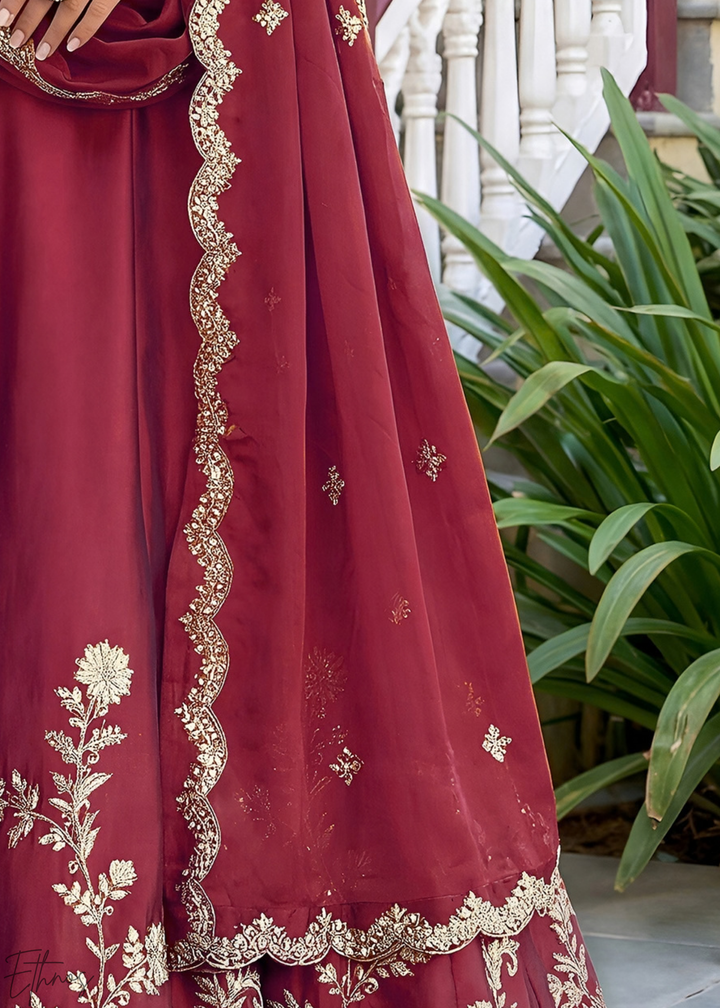 Deep Maroon Floret Zari Rangoli Silk Lehenga