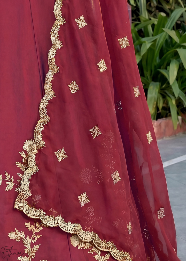 Deep Maroon Floret Zari Rangoli Silk Lehenga