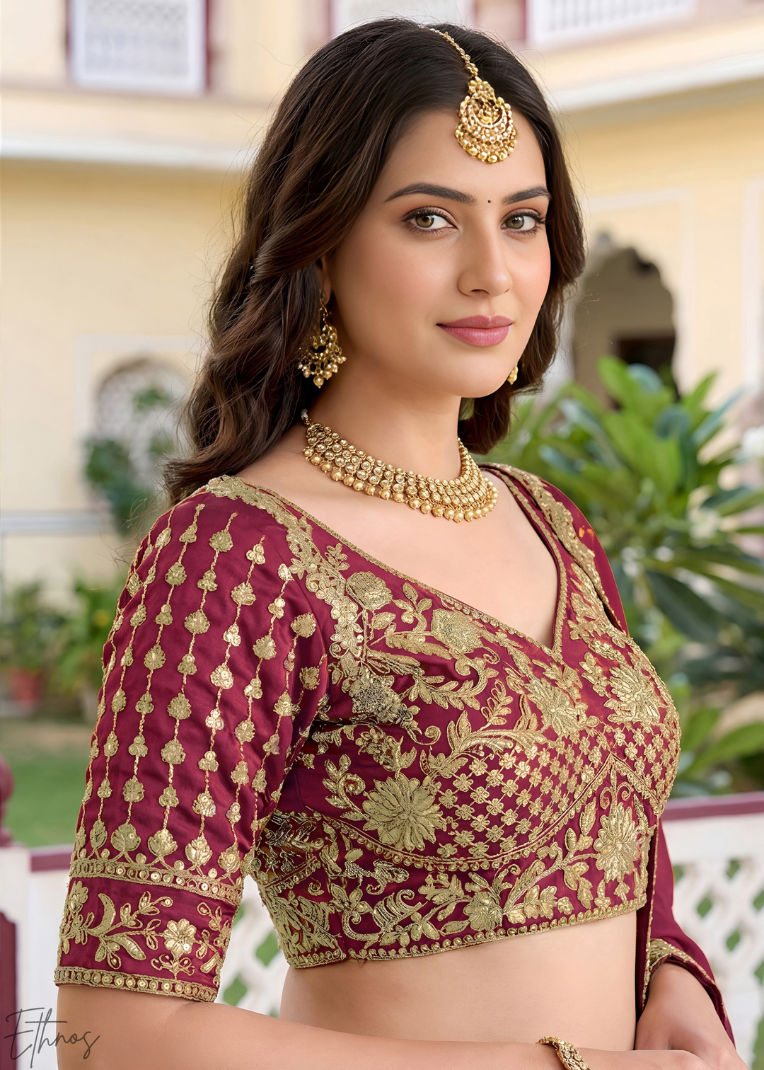 Deep Maroon Floret Zari Rangoli Silk Lehenga