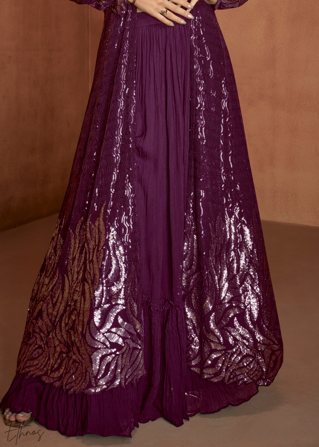 Rose Gold Georgette Jacket Choli Palazzo Set