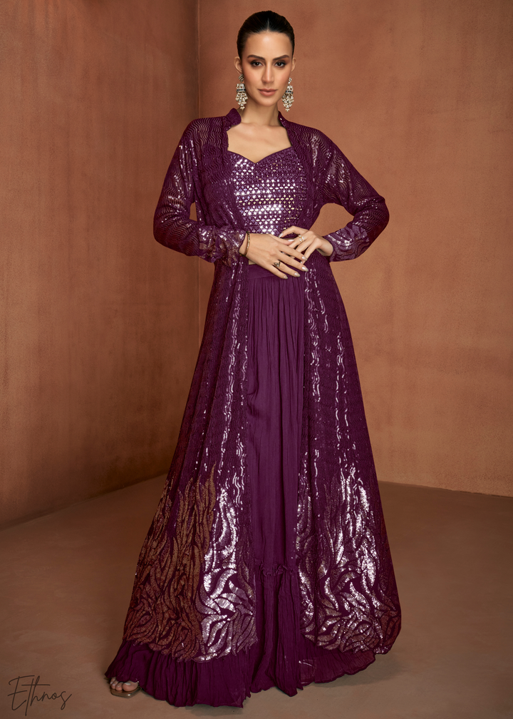 Rose Gold Georgette Jacket Choli Palazzo Set