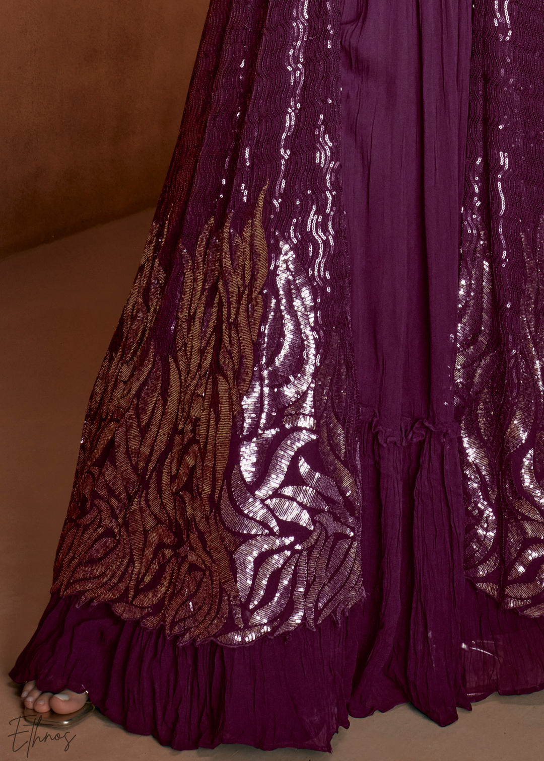 Rose Gold Georgette Jacket Choli Palazzo Set