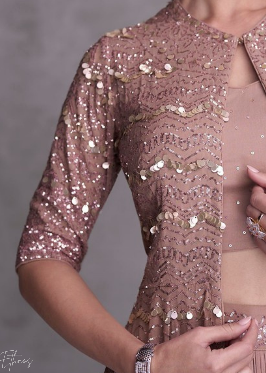 Rose Gold Georgette Jacket Choli Skirt Set