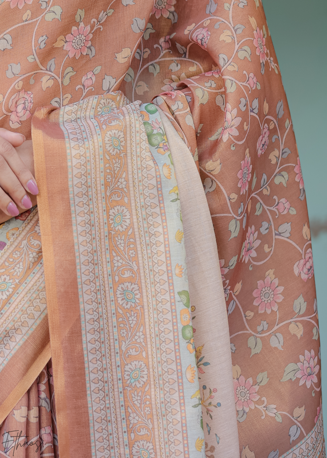 Rust Gold Royal Heritage Cotton Linen Saree