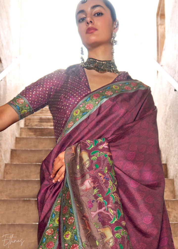 Rose Gold Serene Forest Silk Saree