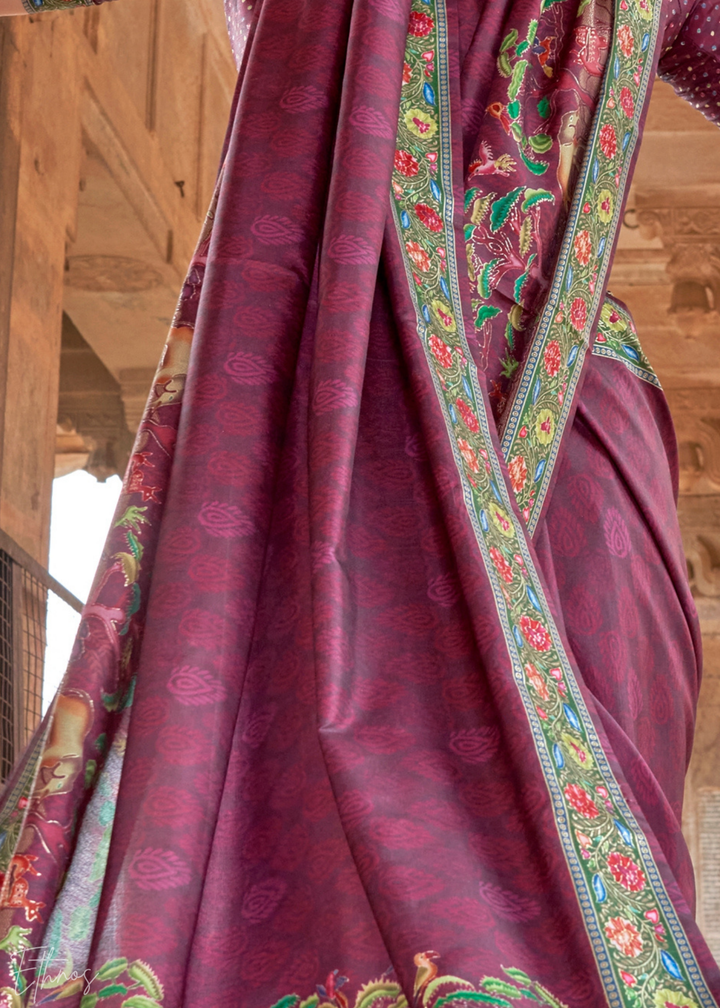 Rose Gold Serene Forest Silk Saree