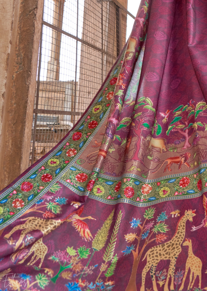 Rose Gold Serene Forest Silk Saree