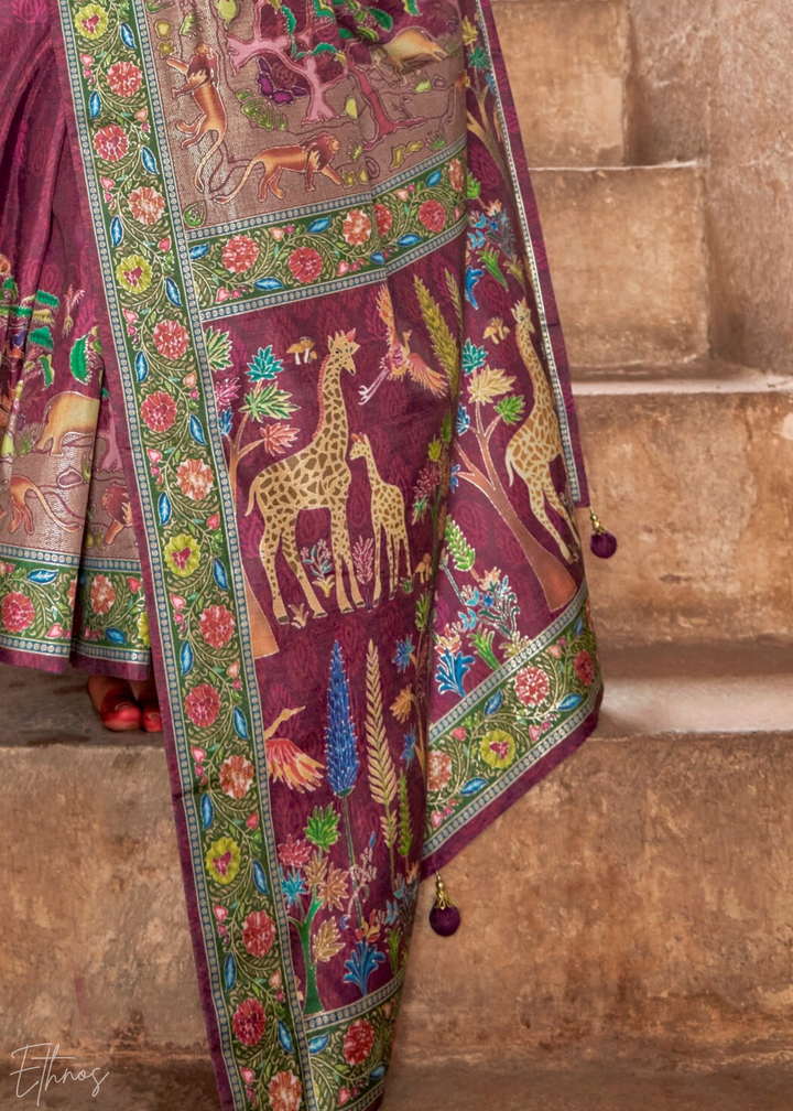 Rose Gold Serene Forest Silk Saree