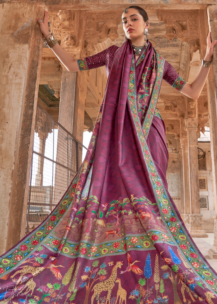 Rose Gold Serene Forest Silk Saree