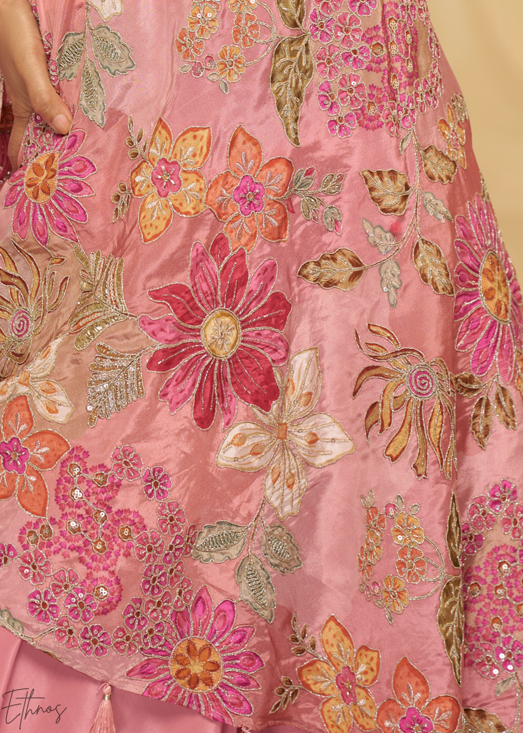 Rose Pink Crepe Poncho Palazzo Suit