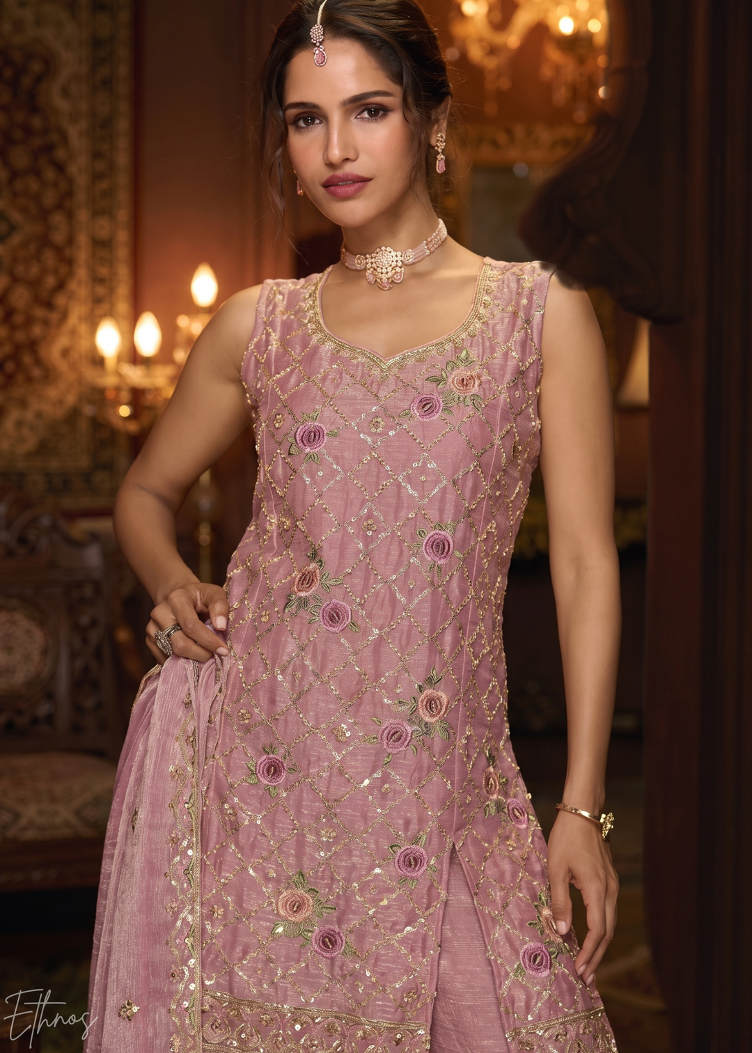 Rose Pink Diamond-Geo Silk Palazzo Suit
