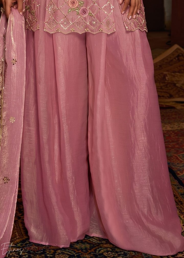 Rose Pink Diamond-Geo Silk Palazzo Suit
