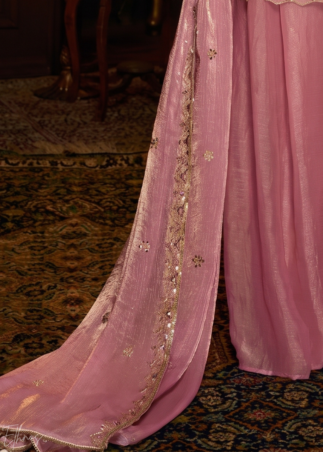 Rose Pink Diamond-Geo Silk Palazzo Suit