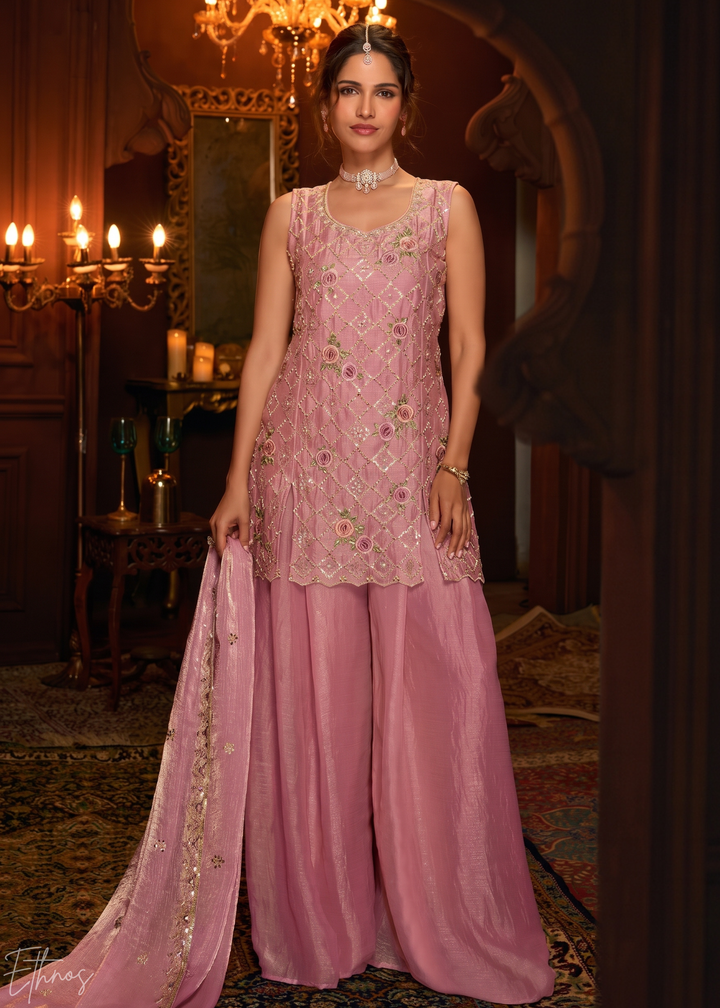 Rose Pink Diamond-Geo Silk Palazzo Suit