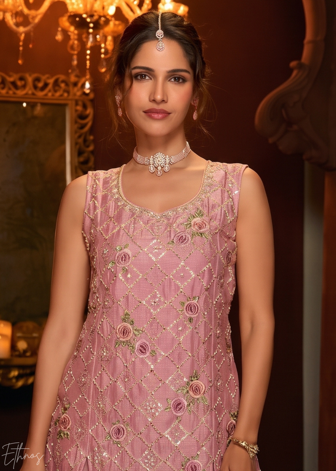 Rose Pink Diamond-Geo Silk Palazzo Suit