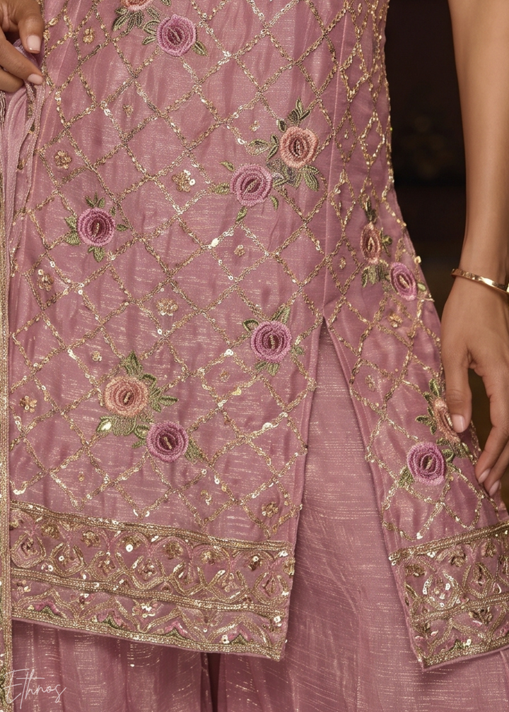 Rose Pink Diamond-Geo Silk Palazzo Suit