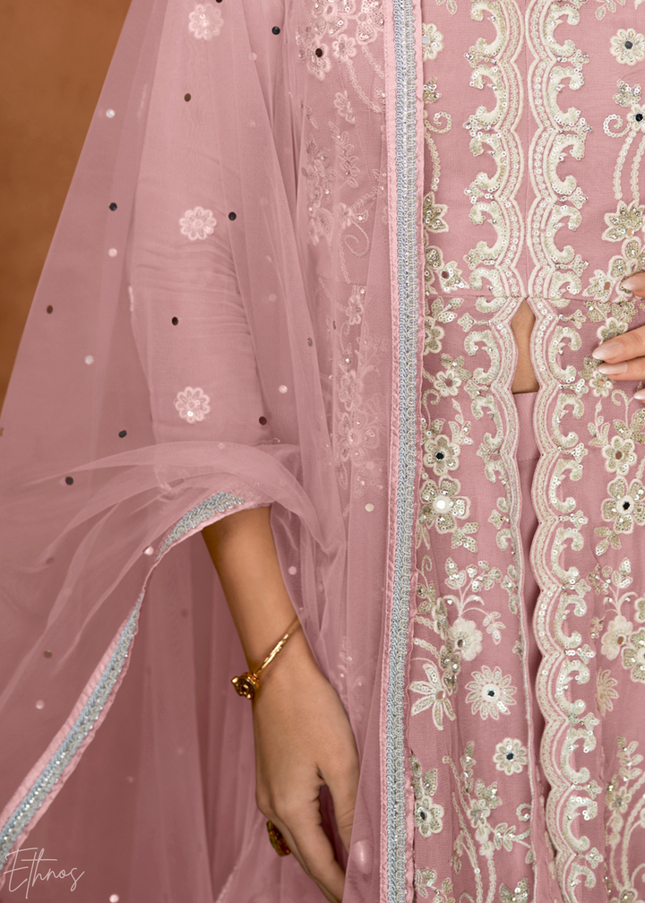 Rose Pink Georgette Peplum Sharara Suit