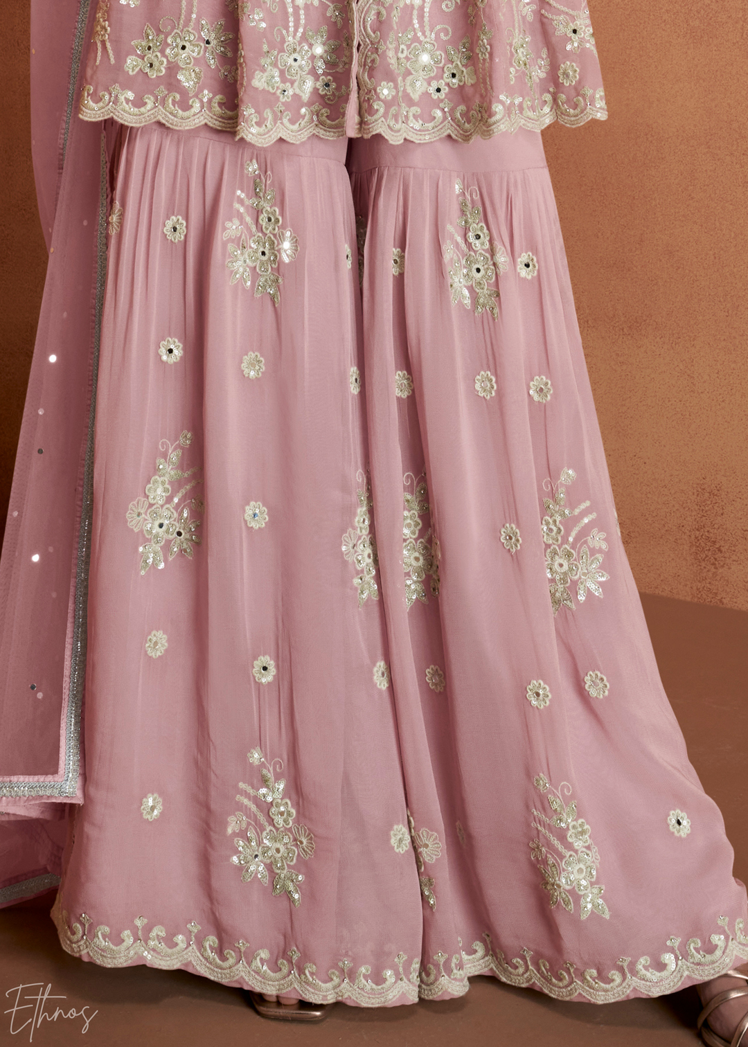 Rose Pink Georgette Peplum Sharara Suit